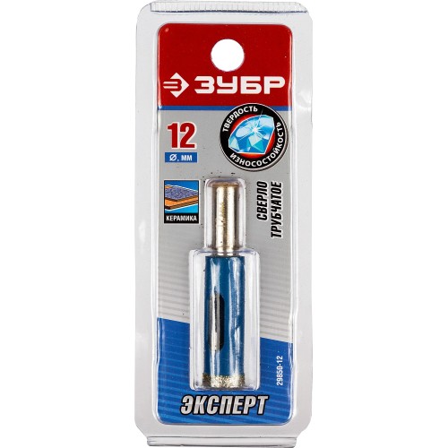 ЗУБР АГК, d 12 мм, (трехгр. хвост, Р60), алмазное трубчатое сверло, Профессионал (29850-12)