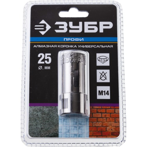 ЗУБР АВК, d 25 мм, (М14, 15 мм кромка), вакуумная алмазная коронка, Профессионал (29865-25)