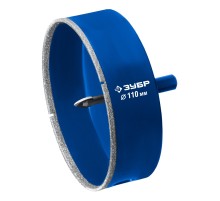 ЗУБР АГК d 110 мм (центр. сверло, трехгр. хвост, Р60), Алмазная коронка, Профессионал (29850-110)