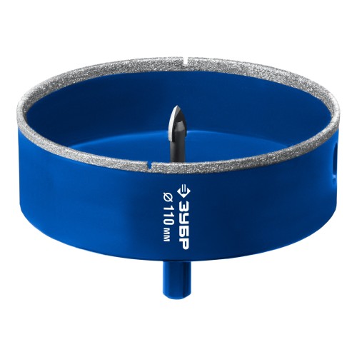 ЗУБР АГК d 110 мм (центр. сверло, трехгр. хвост, Р60), Алмазная коронка, Профессионал (29850-110)