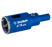 ЗУБР АГК d 16 мм (центр. сверло, трехгр. хвост, Р60), Алмазная коронка, Профессионал (29850-16)
