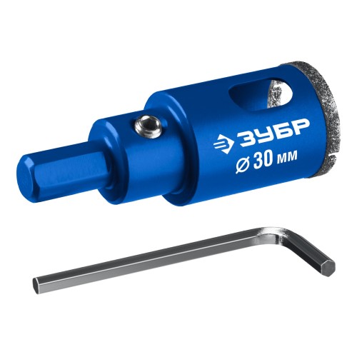 ЗУБР АГК d 30 мм (центр. сверло, трехгр. хвост, Р60), Алмазная коронка, Профессионал (29850-30)