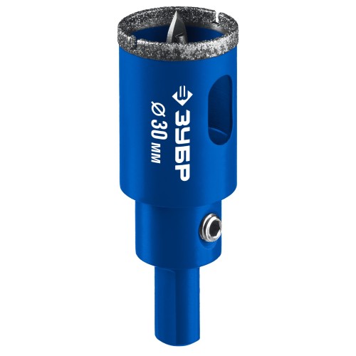 ЗУБР АГК d 30 мм (центр. сверло, трехгр. хвост, Р60), Алмазная коронка, Профессионал (29850-30)