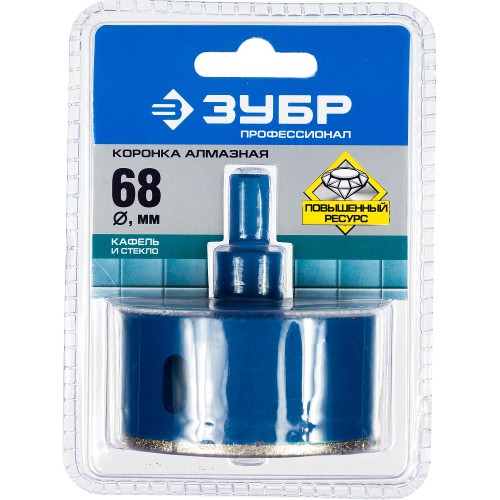 ЗУБР АГК, d 68 мм, (центр. сверло, трехгр. хвост, Р60), алмазная коронка, Профессионал (29850-68)