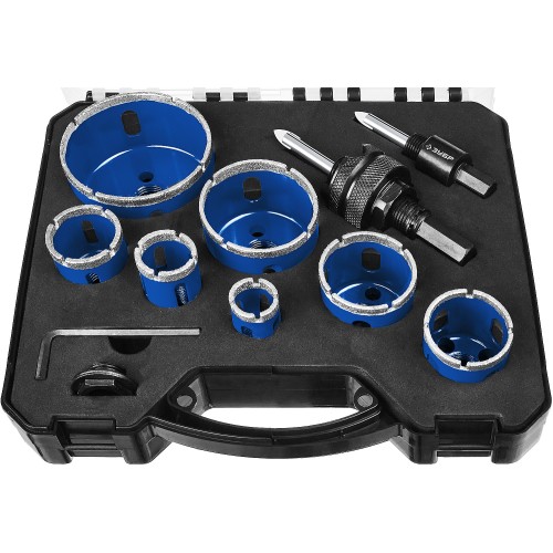 ЗУБР 7 шт, (d 20/25/32/35/40/50/68 мм), набор алмазных коронок с оснасткой, Профессионал (29870-H7)