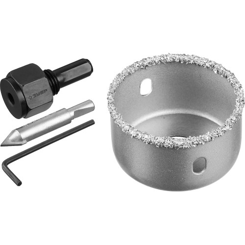 ЗУБР 51 мм, L 25 мм, карбид вольфрама, коронка-чашка с державкой и сверлом, Профессионал (33360-051)