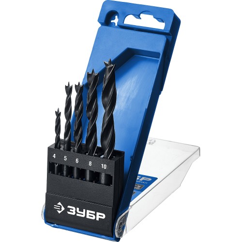 ЗУБР 5 шт: (4-5-6-8-10 мм), М-образная заточка, набор сверл спиральных по дереву, Профессионал (29421-H5)