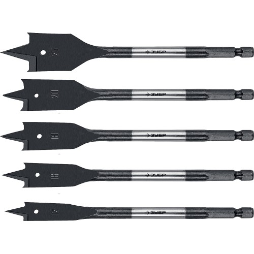 ЗУБР 5 шт, 12-16-18-20-25 мм, хвостовик HEX 1/4″, набор перовых сверл по дереву (29505-H5)