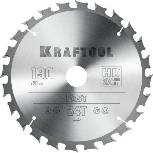 KRAFTOOL Fast, 190 х 20 мм, 24Т, пильный диск по дереву (36950-190-20)