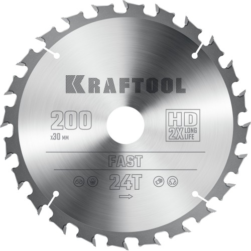KRAFTOOL Fast, 200 х 30 мм, 24Т, пильный диск по дереву (36950-200-30)