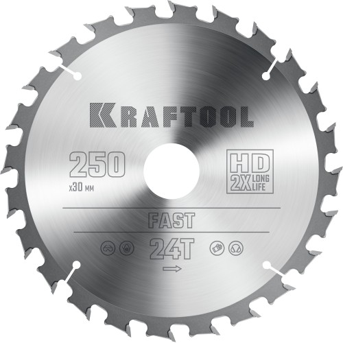KRAFTOOL Fast, 250 х 30 мм, 24Т, пильный диск по дереву (36950-250-30)