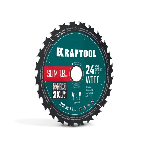 KRAFTOOL Slim wood cut 210 х 30 x 1.8 мм, 24Т, диск пильный по дереву, (36955-210-30-24)