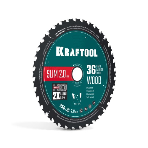 KRAFTOOL Slim wood cut 250 х 30 x 2.0 мм, 36Т, диск пильный по дереву, (36955-250-30-36)