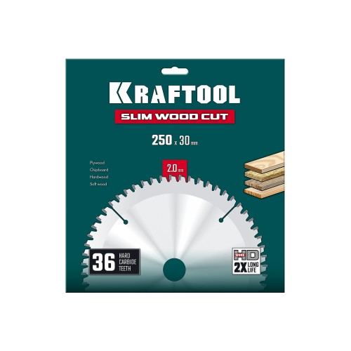 KRAFTOOL Slim wood cut 250 х 30 x 2.0 мм, 36Т, диск пильный по дереву, (36955-250-30-36)