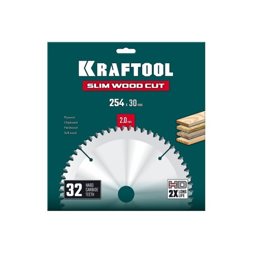 KRAFTOOL Slim wood cut 254 х 30 x 2.0 мм, 32Т, диск пильный по дереву, (36955-254-30-32)