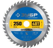 ЗУБР Оптима, 250 x 32 мм, 40Т, пильный диск по дереву, Профессионал (36903-250-32-40)
