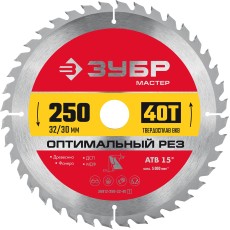 ЗУБР Оптимальный рез, 250 x 32/30 мм, 40Т, пильный диск по дереву (36912-250-32-40)