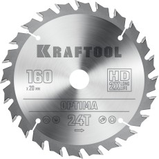 KRAFTOOL Optima, 160 х 20 мм, 24Т, пильный диск по дереву (36951-160-20)