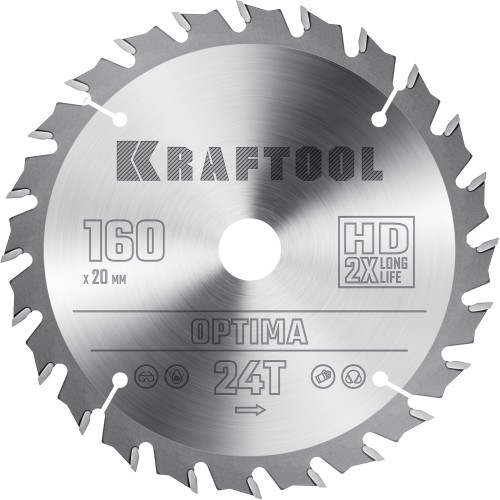 KRAFTOOL Optima, 160 х 20 мм, 24Т, пильный диск по дереву (36951-160-20)