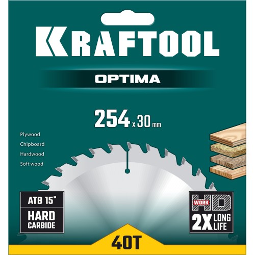 KRAFTOOL Optima, 254 х 30 мм, 40Т, пильный диск по дереву (36951-254-30)