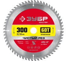 ЗУБР Чистый рез, 300 x 32/30 мм, 60Т, пильный диск по дереву (36914-300-32-60)