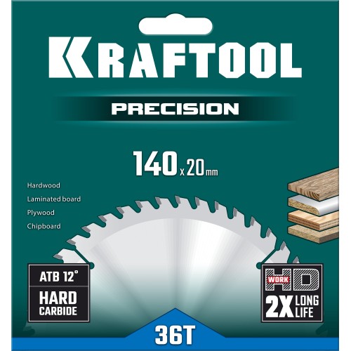 KRAFTOOL Precision, 140 х 20 мм, 36Т, пильный диск по дереву (36952-140-20)