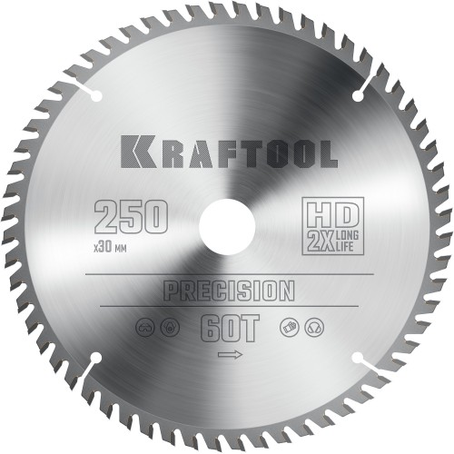 KRAFTOOL Precision, 250 х 30 мм, 60Т, пильный диск по дереву (36952-250-30)