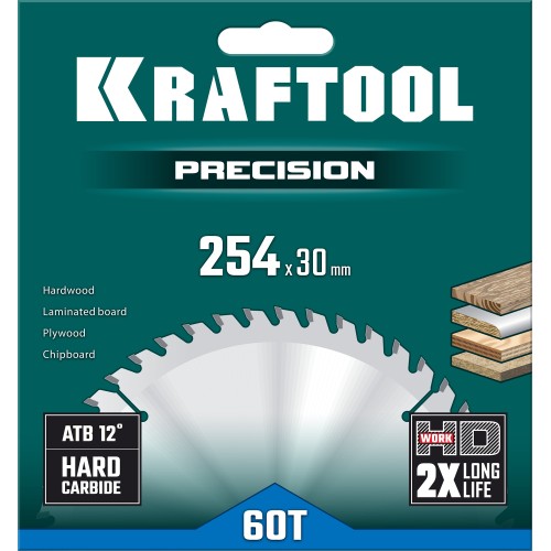 KRAFTOOL Precision, 254 х 30 мм, 60Т, пильный диск по дереву (36952-254-30)