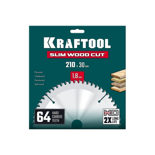 KRAFTOOL Slim wood cut 210 х 30 x 1.8 мм, 64Т, диск пильный по дереву, (36955-210-30-64)