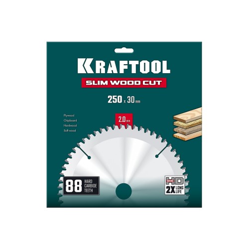 KRAFTOOL Slim wood cut 250 х 30 x 2.0 мм, 88Т, диск пильный по дереву, (36955-250-30-88)