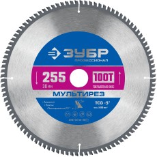 ЗУБР Мультирез, 255 x 30 мм, 100Т, пильный диск по алюминию, Профессионал (36907-255-30-100)