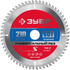 ЗУБР Универсальный рез, 210 x 30/20 мм, 60Т, пильный диск по алюминию (36916-210-30-60)