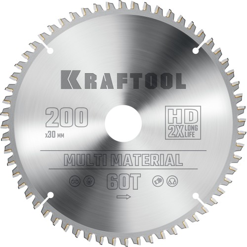 KRAFTOOL Multi Material, 200 х 30 мм, 60Т, пильный диск по алюминию (36953-200-30)