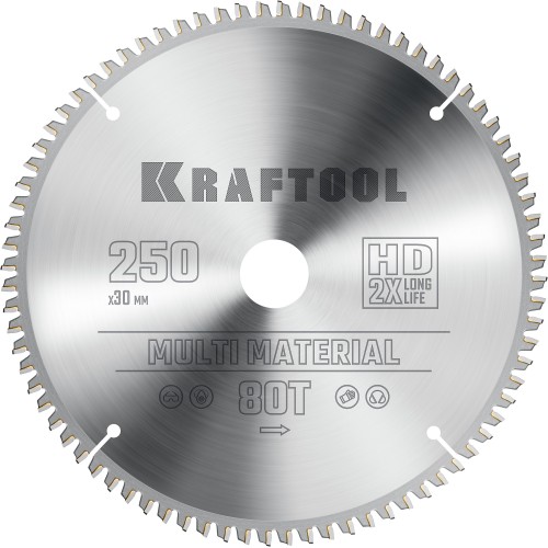 KRAFTOOL Multi Material, 250 х 30 мм, 80Т, пильный диск по алюминию (36953-250-30)