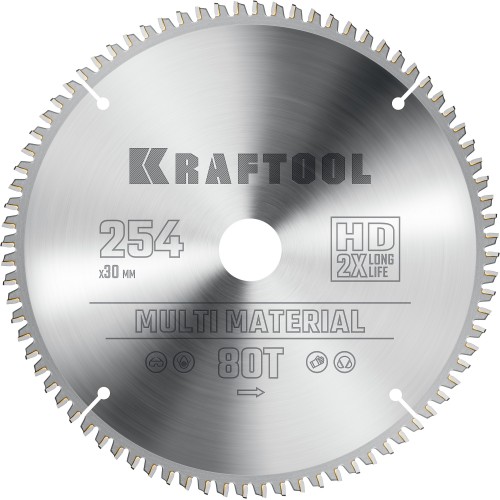 KRAFTOOL Multi Material, 254 х 30 мм, 80Т, пильный диск по алюминию (36953-254-30)