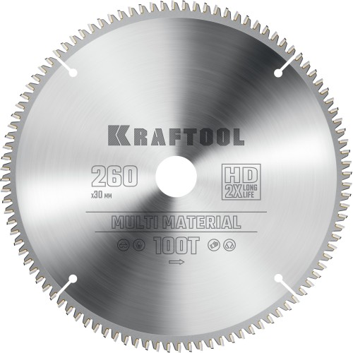KRAFTOOL Multi Material, 260 х 30 мм, 100Т, пильный диск по алюминию (36953-260-30)