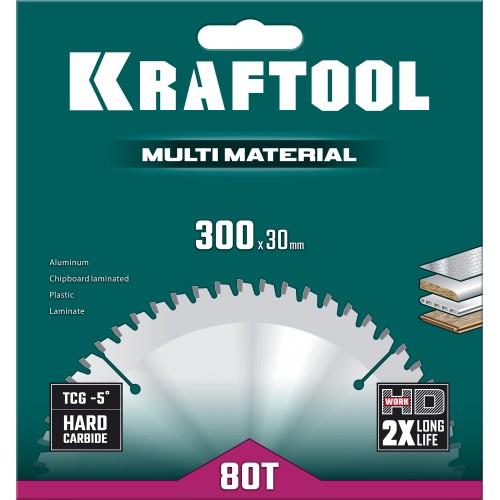 KRAFTOOL Multi Material, 300 х 30 мм, 80Т, пильный диск по алюминию (36953-300-30)