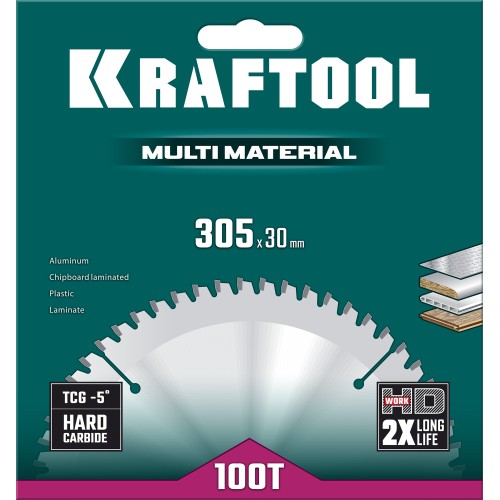 KRAFTOOL Multi Material, 305 х 30 мм, 100Т, пильный диск по алюминию (36953-305-30)