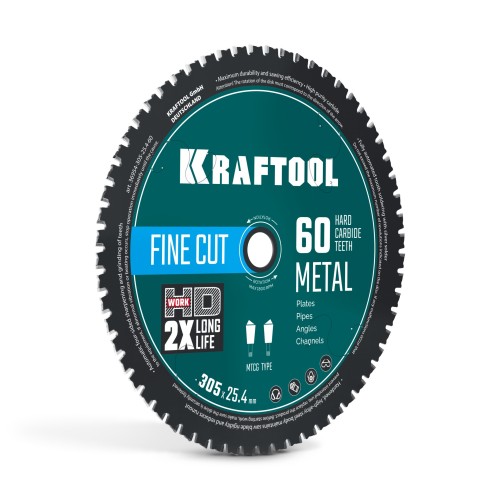 KRAFTOOL Metal Cut 305 х 25.4 мм, 60Т, диск пильный по металлу и стали (36954-305-25.4-60)