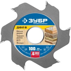 ЗУБР ДФЛ6, 100 х 22 мм, 6 резцов, дисковая фреза для ламельного фрезера, Профессионал (36970-100)