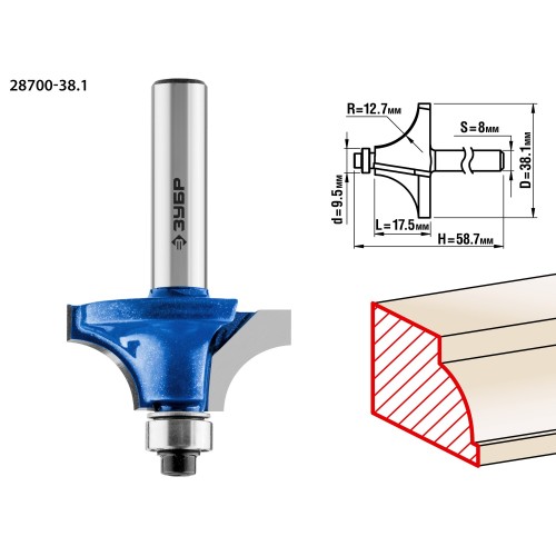 ЗУБР 38.1 x 17.5 мм, радиус 12.7 мм, фреза кромочная калевочная №1, Профессионал (28700-38.1)