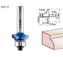 ЗУБР 19.0 x 7.4 мм, радиус 3.2 мм, фреза кромочная калевочная №1, Профессионал (28701-19)