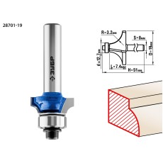 ЗУБР 19.0 x 7.4 мм, радиус 3.2 мм, фреза кромочная калевочная №1, Профессионал (28701-19)