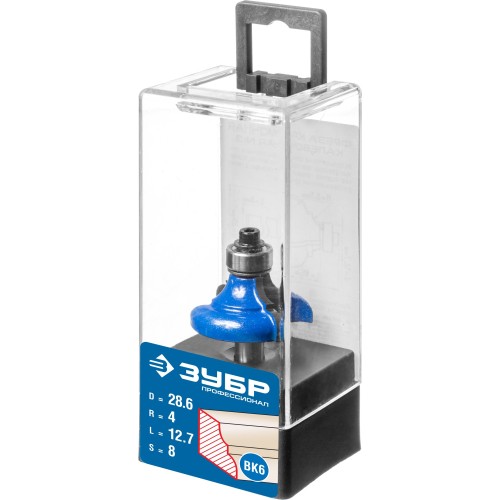 ЗУБР 28.6 x 12.7 мм, радиус 4 мм, фреза кромочная калевочная №3, Профессионал (28703-28.6)