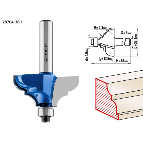 ЗУБР 38.1 x 17.5 мм, радиус 6.3 мм, фреза кромочная калевочная №3, Профессионал (28704-38.1)