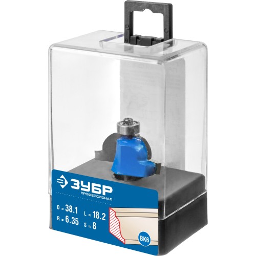 ЗУБР 38.1 x 18 мм, радиус 6.3 мм, фреза кромочная калевочная №6, Профессионал (28707-38.1)