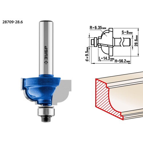 ЗУБР 28.6 x 16 мм, радиус 6.3 мм, фреза кромочная калевочная №7, Профессионал (28709-28.6)