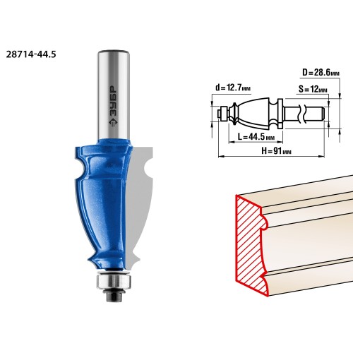 ЗУБР 44.5 x 28 мм, хвостовик 12 мм, фреза кромочная фигурная №3, Профессионал (28714-44.5)