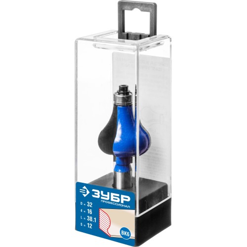 ЗУБР 32 x 38 мм, хвостовик 12 мм, фреза кромочная фигурная №7, Профессионал (28718-32)