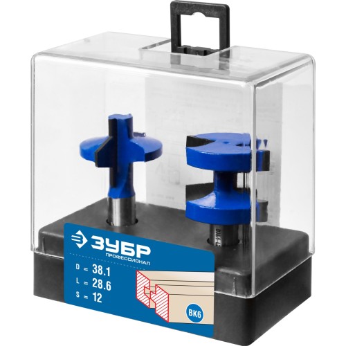 ЗУБР 38.1 x 28.6 мм, хвостовик 12 мм, набор фрез пазо-шиповых, Профессионал (28731-38.1-H2)
